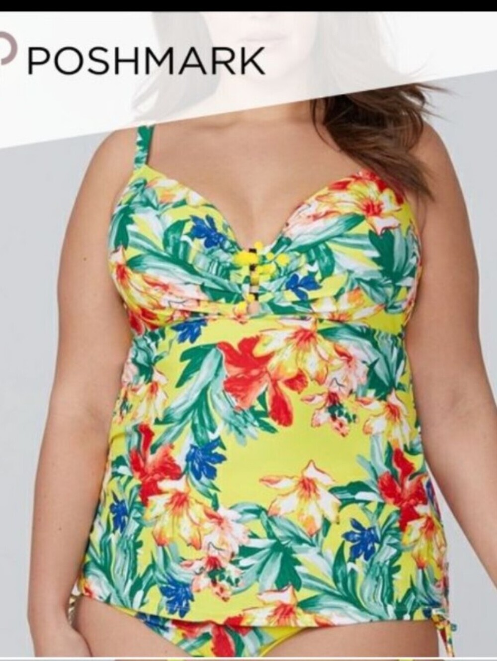 Plus-Size Yellow Tropical Floral One-Piece Swimsuit
